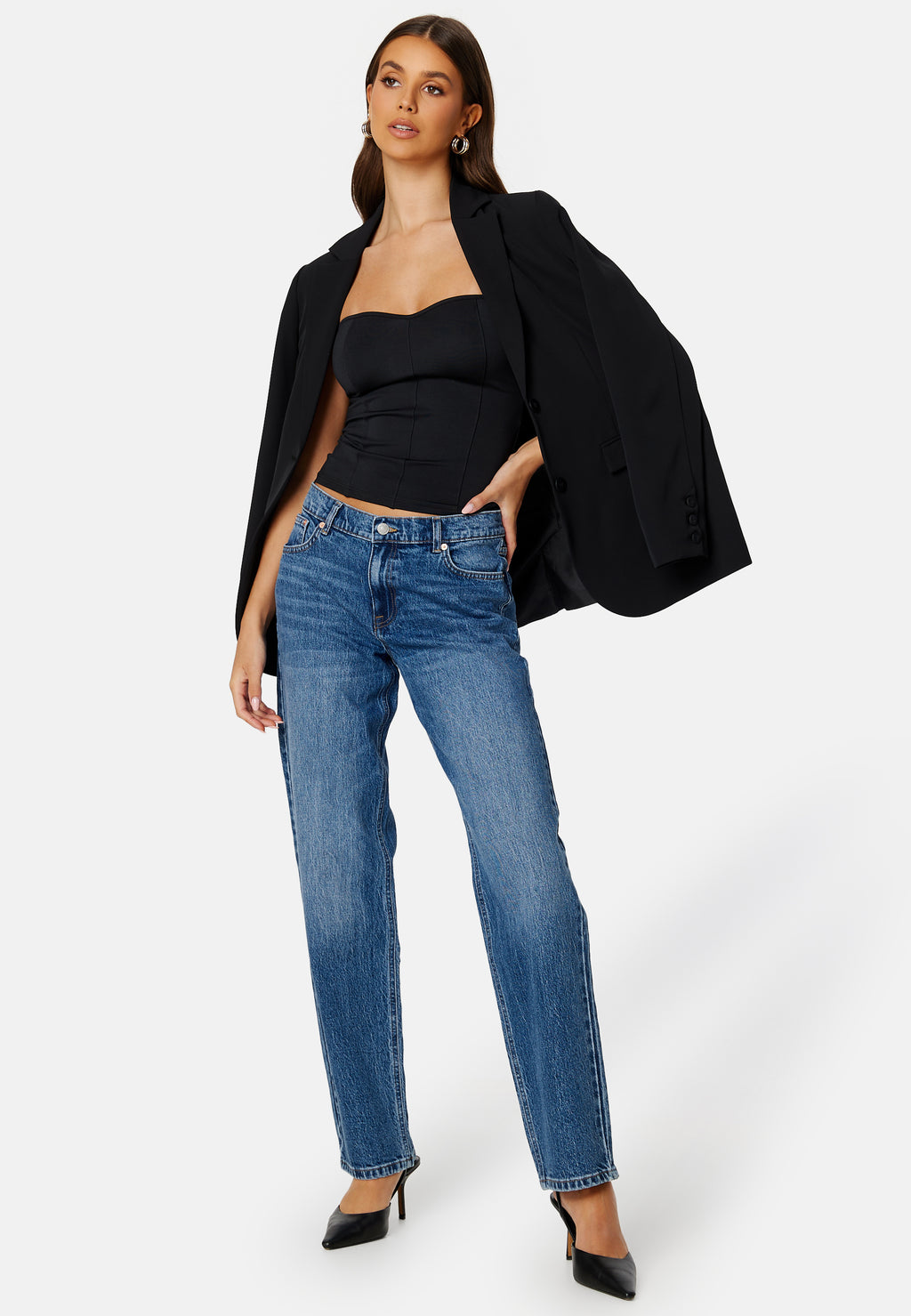 Low Waist Straight Jeans Medium Blue