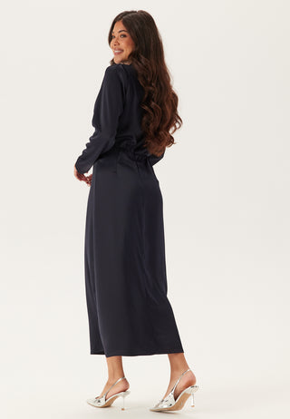 Satin High Collar Midi Dress