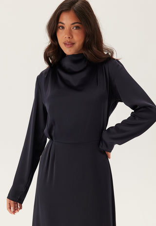 Satin High Collar Midi Dress