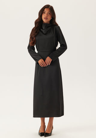 Satin High Collar Midi Dress