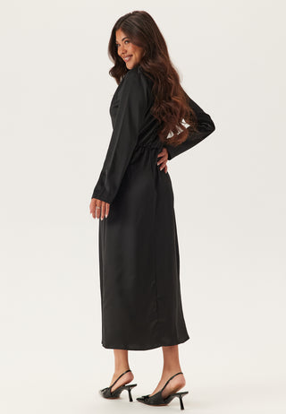 Satin High Collar Midi Dress