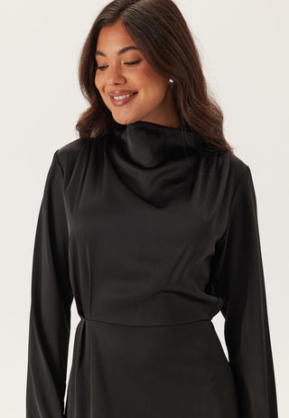 Satin High Collar Midi Dress