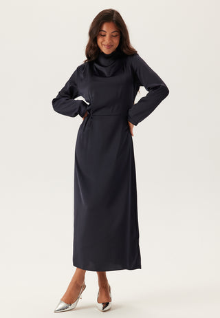 Satin High Collar Midi Dress