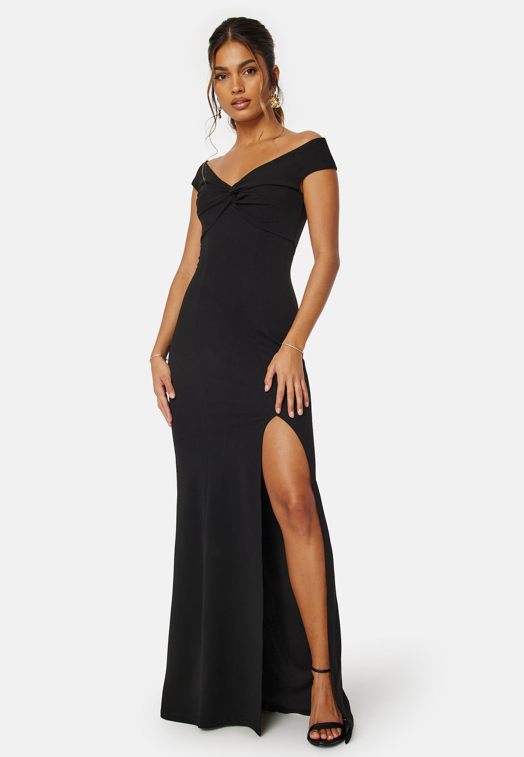 Sparkling Twist Off Shoulder Gown Dark Red