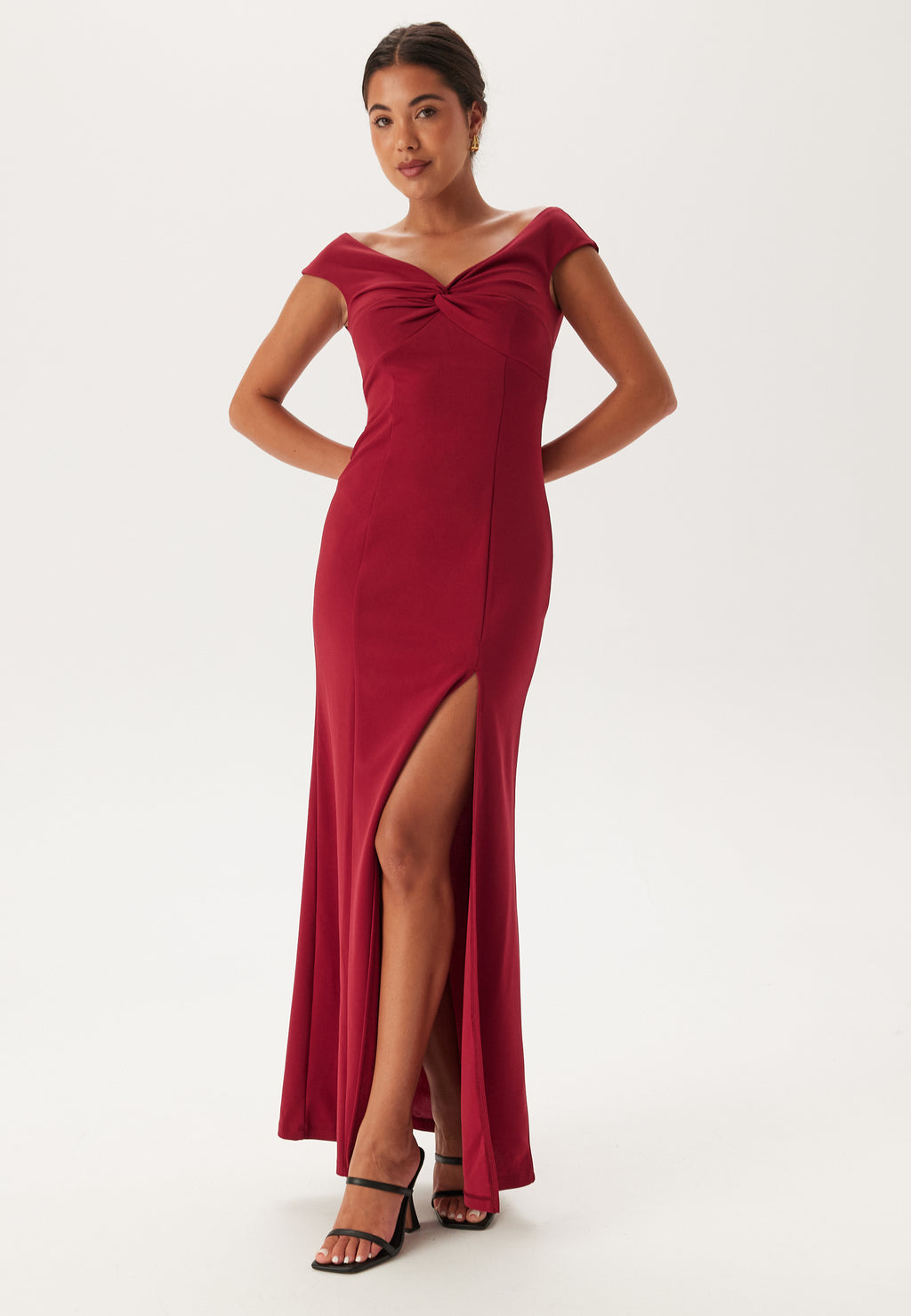 Waterfall Twist Shoulder Gown White