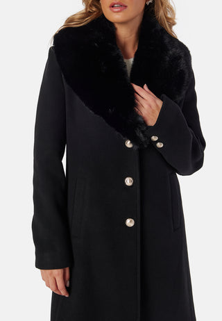 Fur Collar Wool Blend Coat