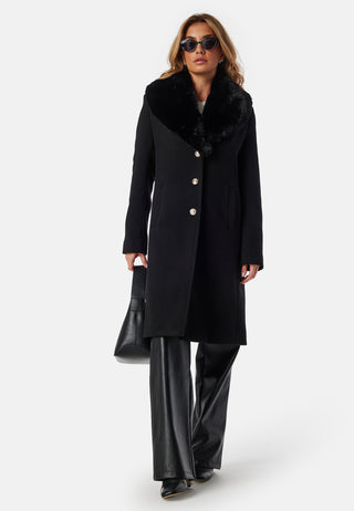 Fur Collar Wool Blend Coat