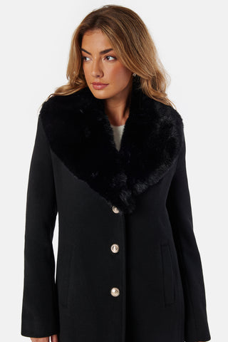 Fur Collar Wool Blend Coat