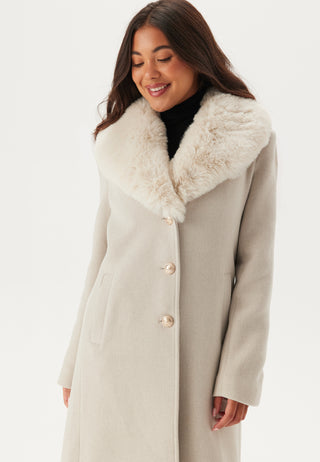 Fur Collar Wool Blend Coat