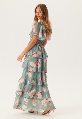 Floral Flutter Tiered Maxi Dress