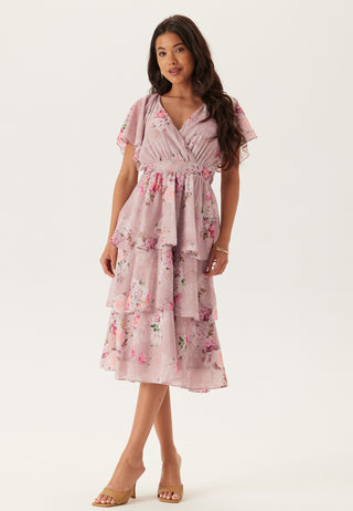 Floral Flutter Tiered Midi Dress