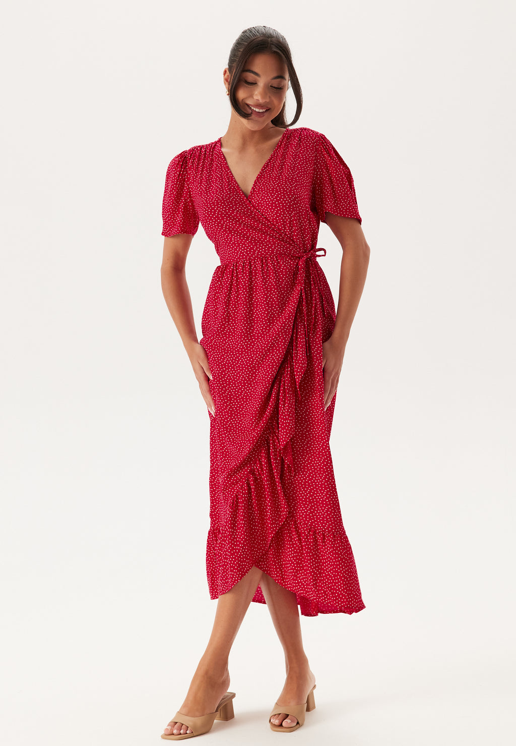 Evie Puff Sleeve Wrap Dress Blue Patterned