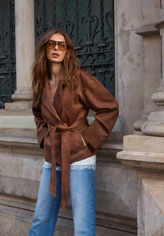 Belted Faux Suede Jacket