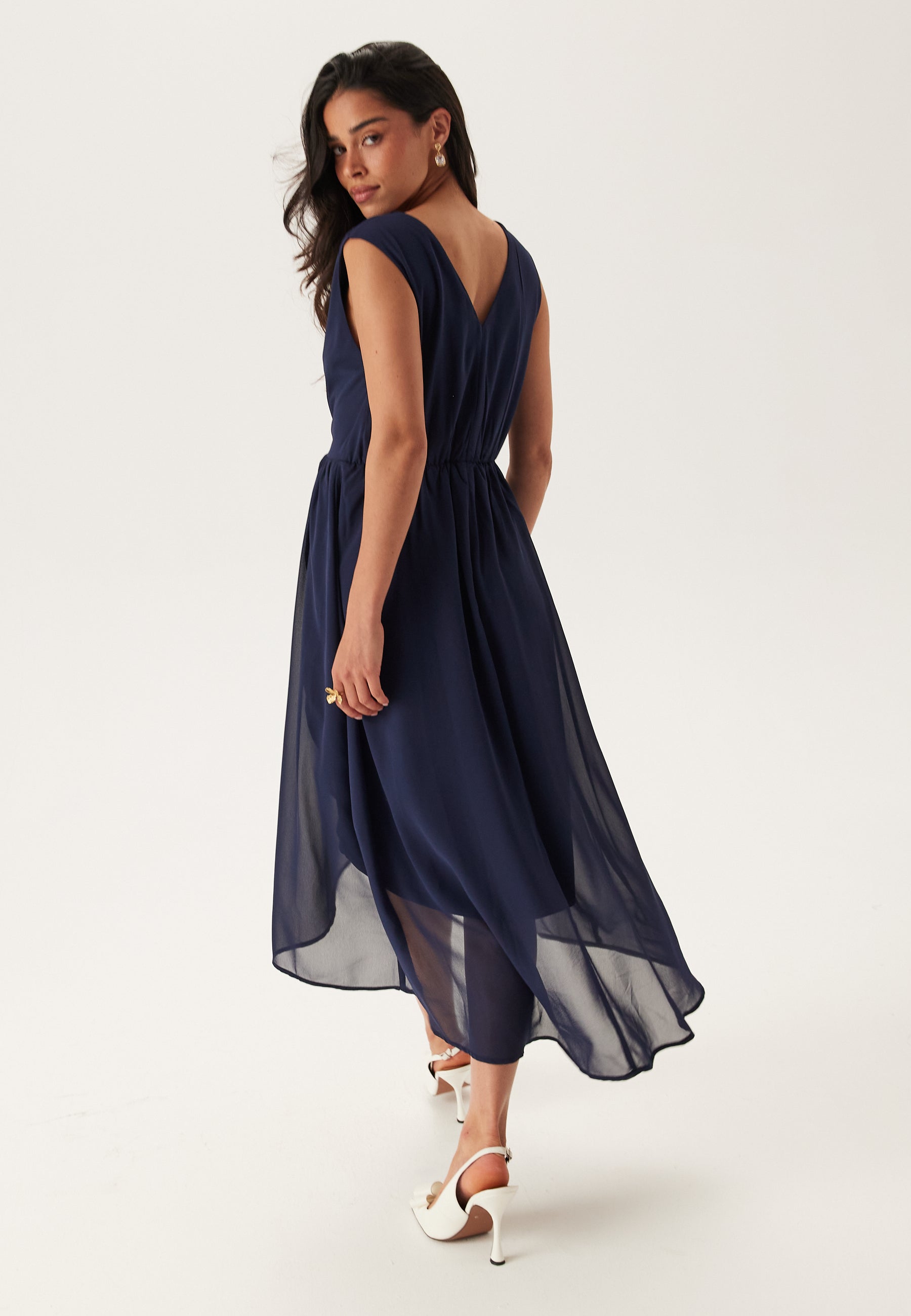 high low hem chiffon dress Mac Duggal Women's Embellished Tulle Trapeze Gown - Powder Blue