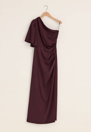 Ruched One Shoulder Gown Red