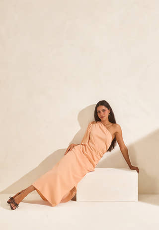 Ruched One Shoulder Midi Dress