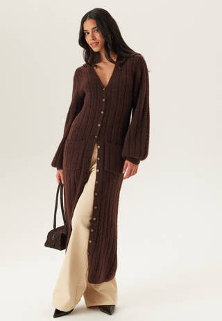 brown cardigan dress Chocolate Brown Ribbed Knit Maxi Dress and Cardigan Set