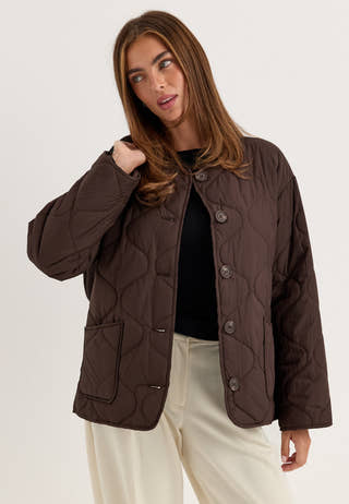 Short Quilted Jacket Brown