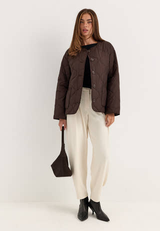 Short Quilted Jacket Brown