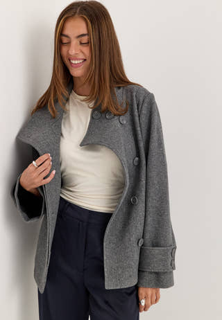High Neck Short Coat Grey