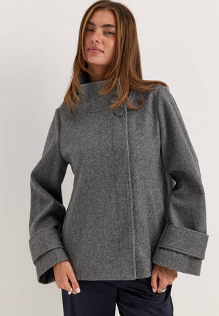 High Neck Short Coat Grey