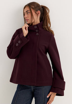 High Neck Short Coat Red