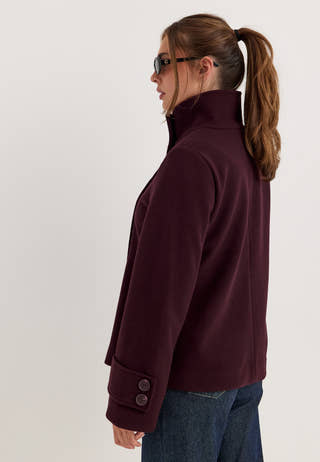 High Neck Short Coat Red