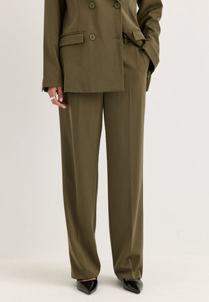Straight High Waist Suit Trousers Green