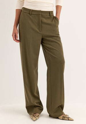 Straight High Waist Suit Trousers Green