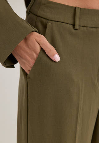 Straight High Waist Suit Trousers Green
