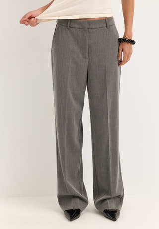 Straight High Waist Suit Trousers Grey