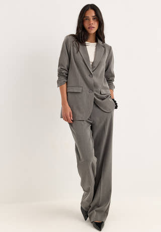 Straight High Waist Suit Trousers Grey