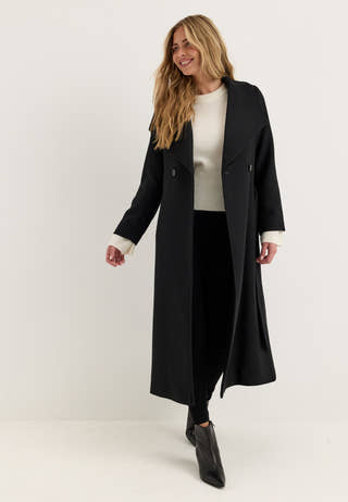 Long Wool Blend Coat Black
