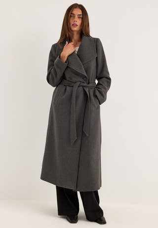 Long Wool Blend Coat Grey