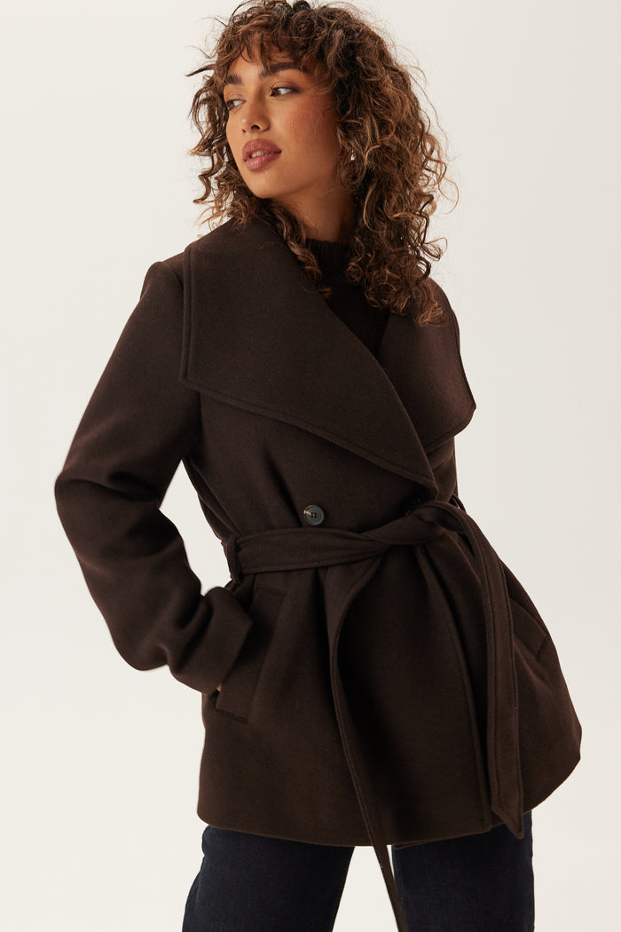 Bubbleroom - BUBBLEROOM - Short Wool Blend Coat Brown