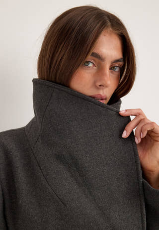 Short Wool Blend Coat Grey