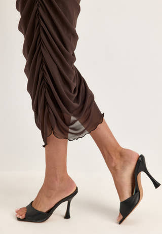Butterfly Sleeve Mesh Ankle Dress Brown