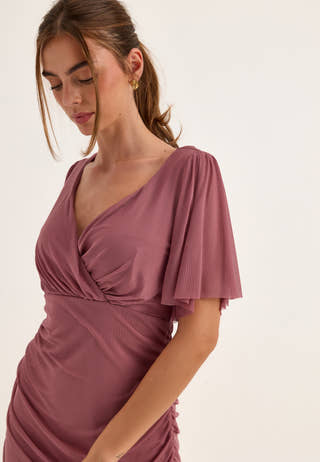 Butterfly Sleeve Mesh Ankle Dress Purple