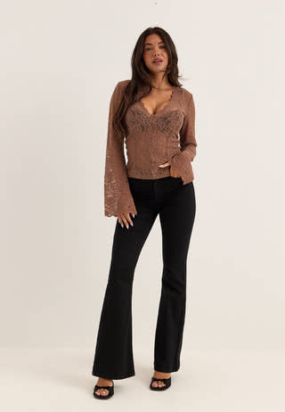 Long Sleeve Lace Top Beige