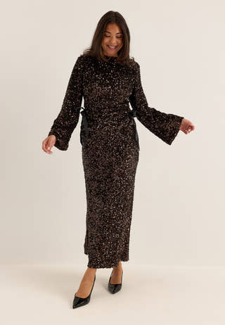 Side Slit Sequin Top Brown