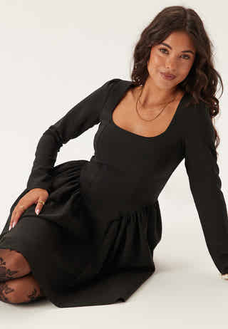 Volume Skirt Long Sleeve Mini Dress