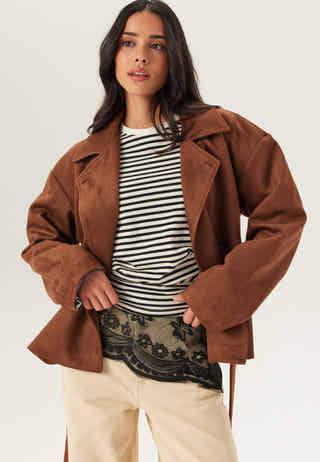 Belted Faux Suede Jacket