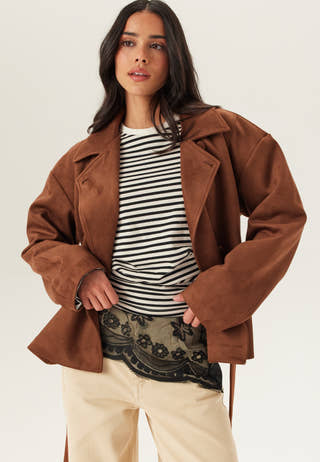 Belted Faux Suede Jacket