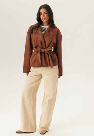 Belted Faux Suede Jacket