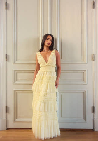 Frill Dotted Tulle Gown