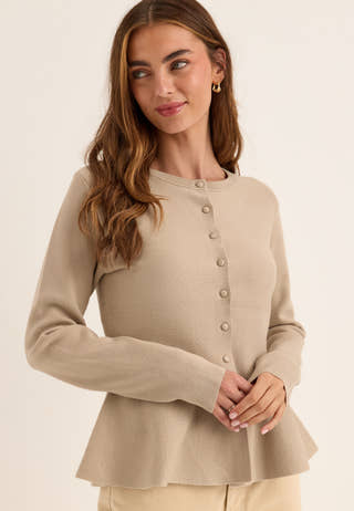 Knitted Peplum Cardigan Beige