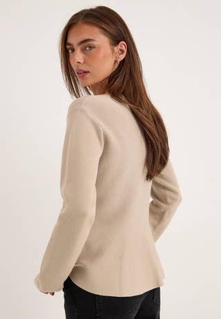 Knitted Peplum Cardigan Beige
