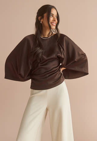 Wide Sleeve Satin Blouse