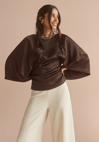 Wide Sleeve Satin Blouse