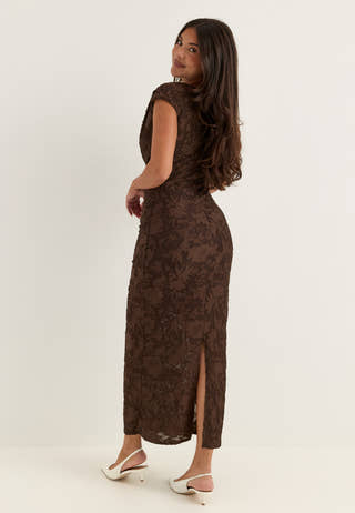 Asymmetric Jacquard Stretch Ankle Dress Brown